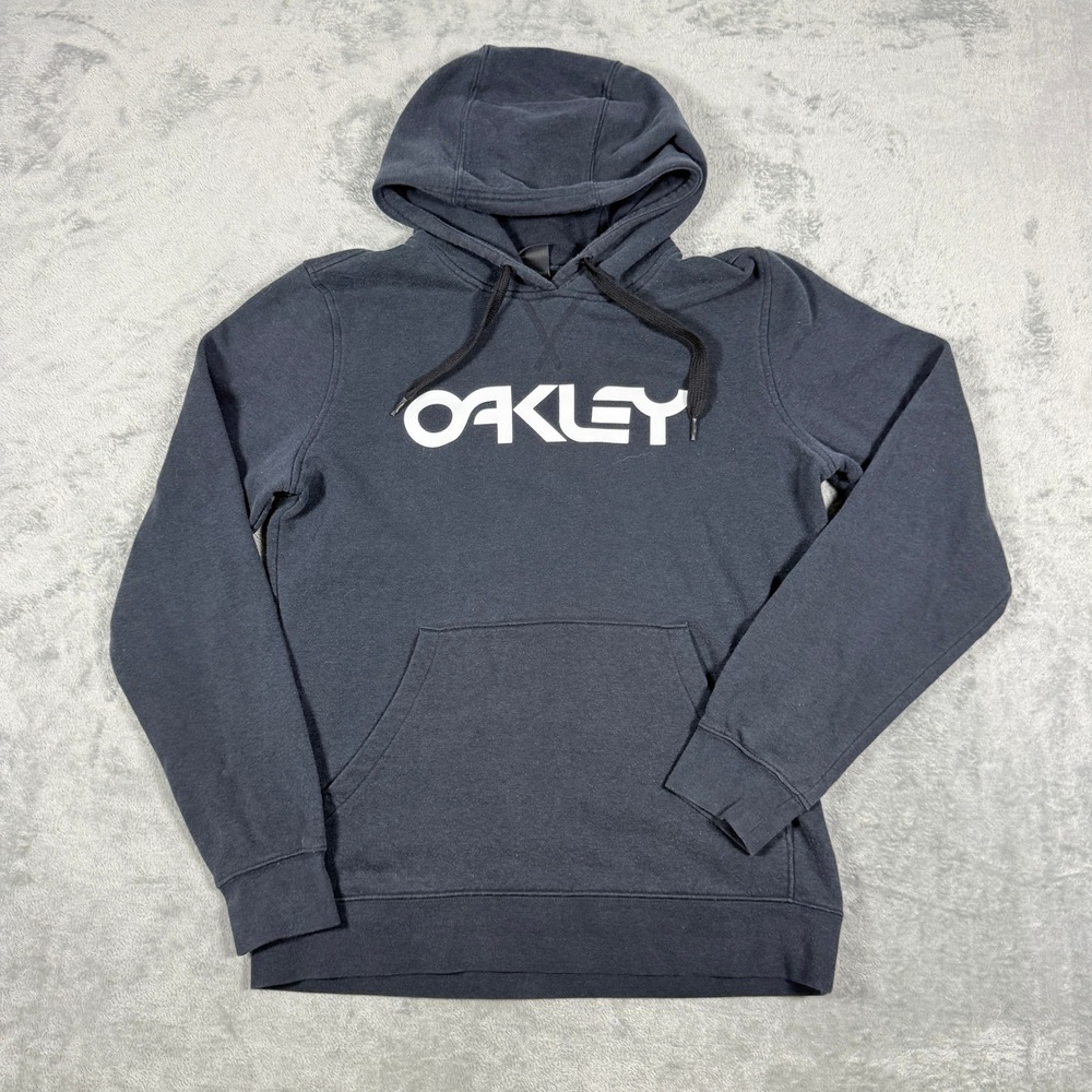 Oakley Mens Medium Hoodie Faded Black Pullover Logo Graphic Fleece Sweatshirt